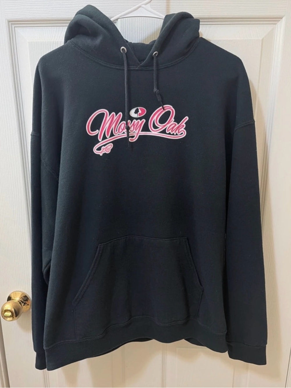 Mossy Oak Black Hoodie with Pink Script